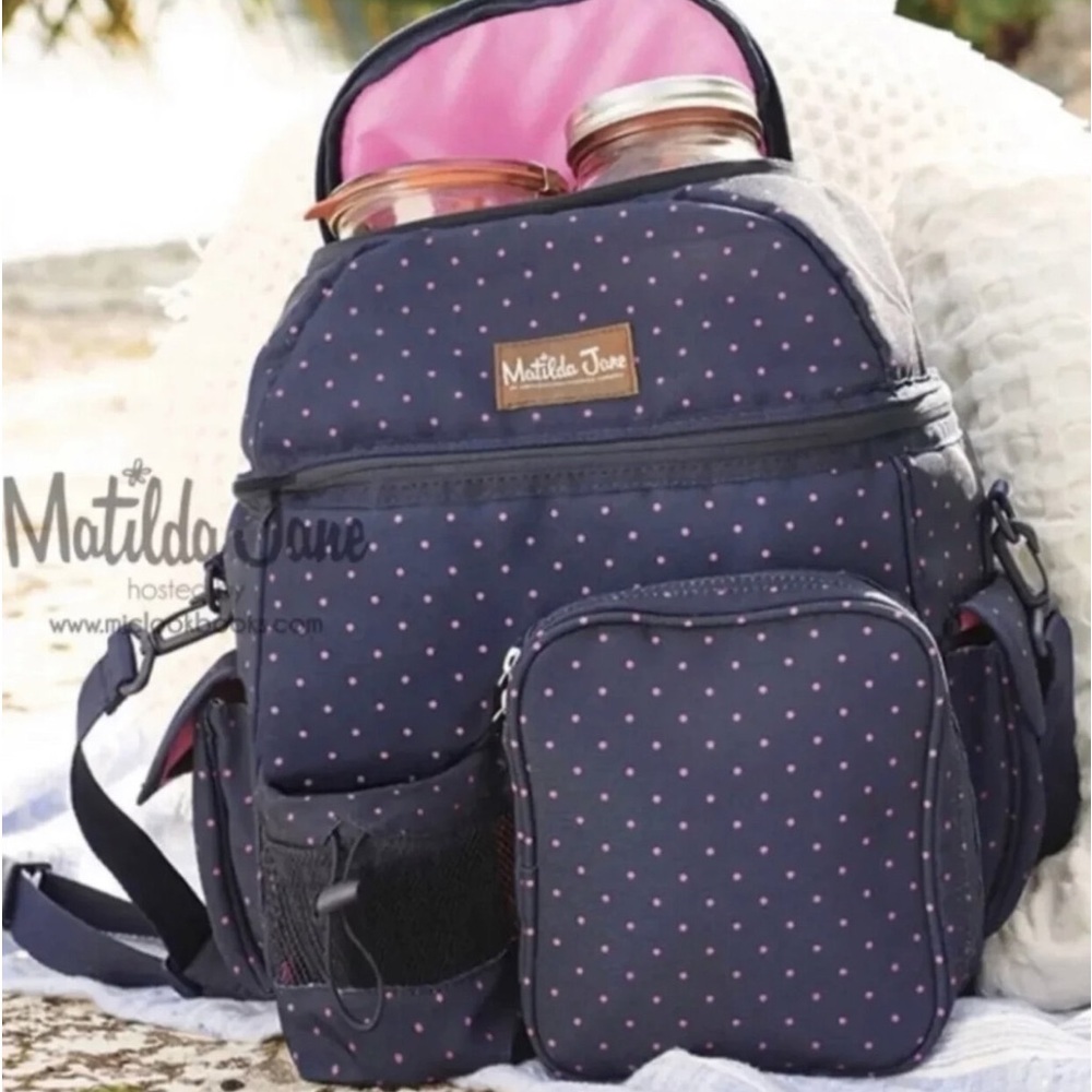 Matilda Jane Everything Packed Cooler Backpack Pockets Insulated Polka Dot Blue